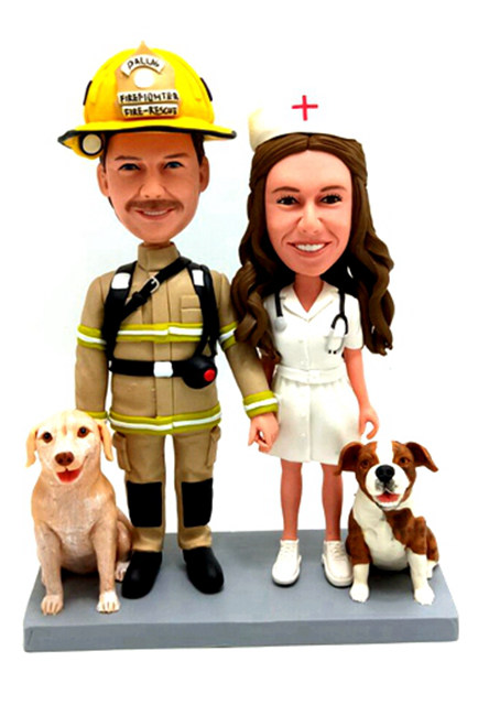 Custom Wedding Cake Topper Firefighter and Nurse
